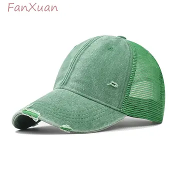Летняя кепка из сетки 12 цветов для женщин, рваные хлопковые солнцезащитные шляпы, Винтажная потертая бейсболка для мужчин, шляпы