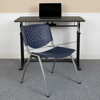 Мебель для вспышек серии HERCULES весом 880 фунтов Вместительное темно-синее пластиковое кресло с рамой из титаново-серого порошкового покрытия