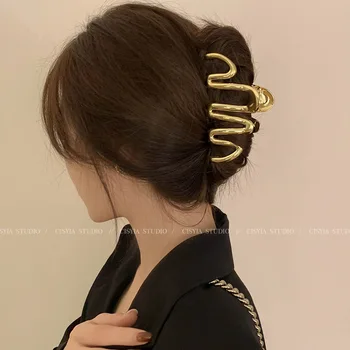 Металлическая волна Геометрическая Шпилька для волос с когтями 2023 Модный Дизайн Изысканная Индивидуальность Заколка для волос большого размера для женских головных уборов
