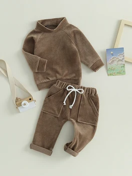 Милый и уютный комплект из 2 предметов для малышей, очаровательная клетчатая куртка с капюшоном и удобные штаны, комплект для маленьких мальчиков и девочек - Теплый