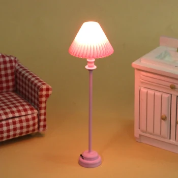 Миниатюрный кукольный домик 1: 12, Розовая светодиодная лампа, торшер, Настольная лампа, Модель Игрушки для домашнего декора, Аксессуары для кукольного дома