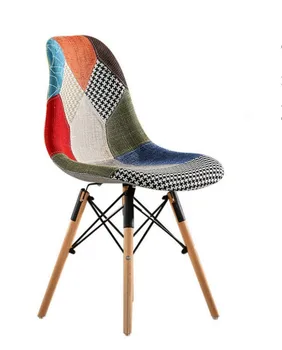 Многоцветный современный стиль, обитый боковой тканью стул, обеденный стул, лоскутное одеяло с несколькими узорами, обеденный стул с ножками из натурального дерева