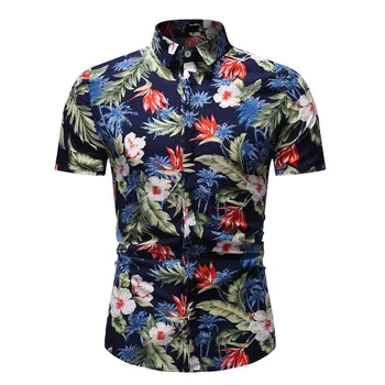 Модная Повседневная мужская летняя рубашка с принтом, Топы, Мужская одежда, Рубашка с рисунком листьев и цветов, Мужская Гавайская пляжная рубашка для отдыха на море