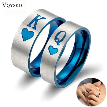 Модные кольца для покера King/Queen Blue Для пары, Свадебные кольца в стиле Стимпанк из нержавеющей стали Для женщин, Мужские Ювелирные Изделия, Аксессуары Anillo