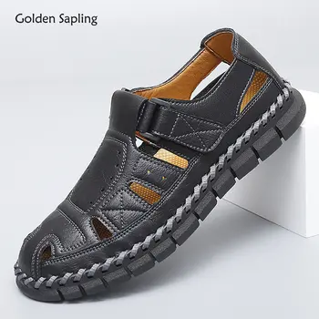 Модные летние сандалии Golden Sapling, дышащая мужская пляжная обувь для отдыха на плоской подошве, удобная обувь на платформе, повседневные мужские сандалии