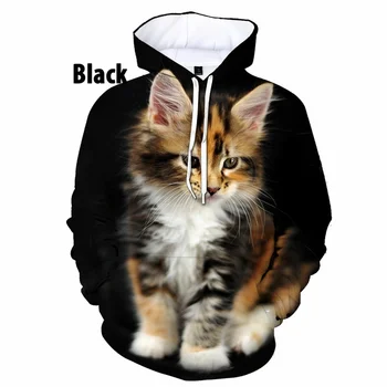 Модные милые толстовки с капюшоном с 3D принтом животного кота, Повседневные мужские /женские пуловеры с капюшоном
