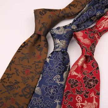 Модный 9 см Ретро Китайский этнический стиль с рисунком красного дракона, галстук из смеси полиэстера и шелка для Мужчин, деловой свадебный галстук