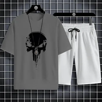 Модный спортивный стиль Four Seasons, мужская футболка с коротким рукавом с 2d принтом черепа, Свободный удобный костюм, Брюки, быстросохнущие