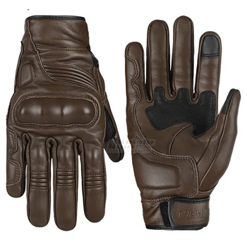 Мотоциклетные кожаные перчатки Коричневого Цвета, винтажные мотоциклетные перчатки с сенсорным экраном, мужские перчатки для мотокросса