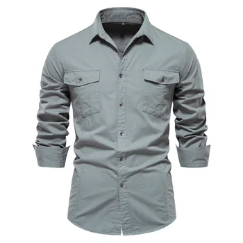 Мужская джинсовая рубашка из чистого хлопка, высококачественная однотонная приталенная рубашка с длинным рукавом, Новая уличная красивая мужская одежда в западном стиле