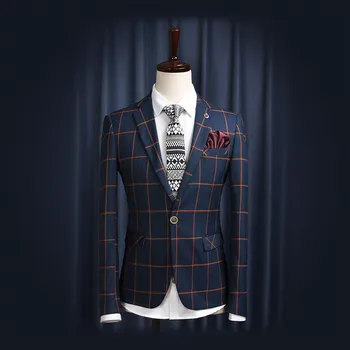 мужская одежда 2021, костюм, пальто, клетчатый свадебный мужской блейзер, плюс размер, повседневный костюм для мужчин, куртка, приталенный крой, английский стиль, на одной пуговице