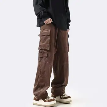 Мужские Брюки, Свободная Уличная одежда с низкой посадкой, широкие винтажные Повседневные брюки с множеством больших карманов, брюки для уборки в стиле хип-хоп, Комбинезон