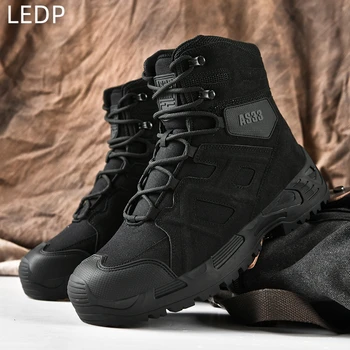 Мужские военные ботинки большого размера для походов на открытом воздухе, модные универсальные кожаные ботинки на плоской подошве с толстой подошвой, большие размеры 39-47