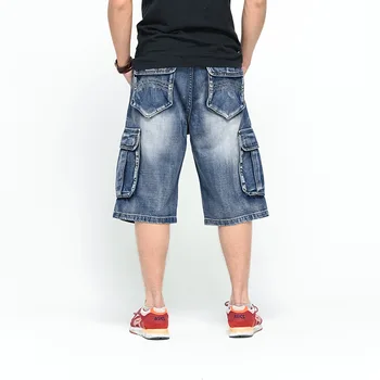 Мужские джинсы, повседневные джинсы с множеством карманов, брюки длиной до икр, уличная одежда, мужские свободные брюки для скейтборда в стиле хип-хоп