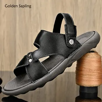 Мужские сандалии Golden Sapling, Обувь из натуральной кожи, Мужские Классические Сандалии на открытом воздухе, Повседневная Летняя Мужская обувь, Пляжные Сандалии для отдыха