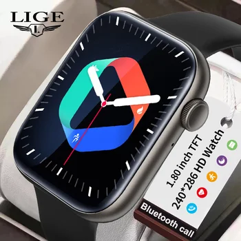 Мужские Умные часы LIGE 2023 для телефонов Android и iOS, Фитнес-часы с Bluetooth-вызовом, 1,8-дюймовый HD-экран, Трекер Активности, Черный