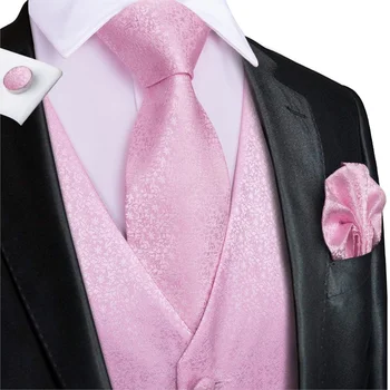 мужской жилет i-Tie, Костюм Розового Цвета из 100% Шелка для Свадьбы, Высококачественный Коралловый Жилет, Жилет для Мужчин, Комплект Запонок с Карманами