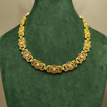 Набор браслетов из ожерелья и браслета с латунным покрытием из античного золота ручной работы с цветными драгоценными камнями