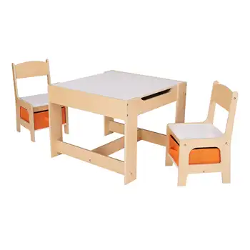 Набор детских деревянных столов и стульев для хранения, натуральный цвет, меламин, из 3 предметов натурального происхождения