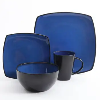 Набор Посуды из квадратного керамогранита, 16 предметов, Синий Набор посуды для кухни
