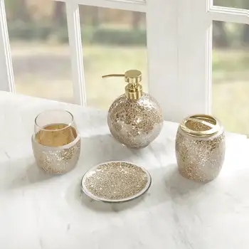 Наборы мозаичных аксессуаров для ванной из 4 предметов, золотые, серебряные, разноцветные