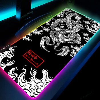 Настольный коврик Dragon, коврик для мыши с RGB подсветкой, черные аксессуары для геймеров, Большие коврики для мыши со светодиодной подсветкой, XL Игровой ПК, Компьютерный ковер с подсветкой
