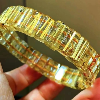 Натуральный Золотой Рутиловый кварц Женский браслет Бразилия 13x6,7x5,2 мм Прозрачные прямоугольные бусины Богатые ААААААА