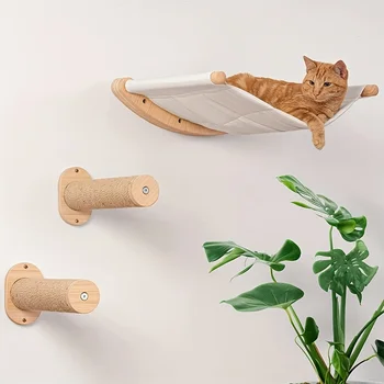 Новая Деревянная лестница для лазания с котом, Настенная многослойная рама для лазания с котом, Сизалевая веревка, Деревянная доска, Лестница, игрушки для кошек, Принадлежности
