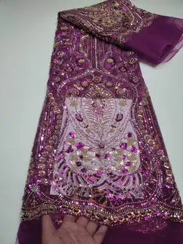 Новейшая Роскошная Элегантная кружевная ткань с африканской вышивкой и бисером 2023 года, кружевная ткань с нигерийскими блестками для свадебного платья