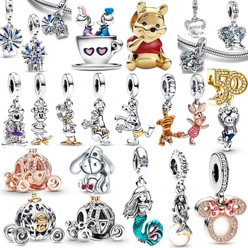 Новинка от Disney 100th Mickey Stitch 925 Серебряные подвески-шармы, бусины, подходят К Оригинальным браслетам популярных брендов, Ювелирные изделия 