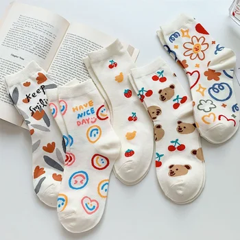 Новые японские чулки для девочек с милым мультяшным медведем, носки-трубки, хлопчатобумажные носки ярких цветов