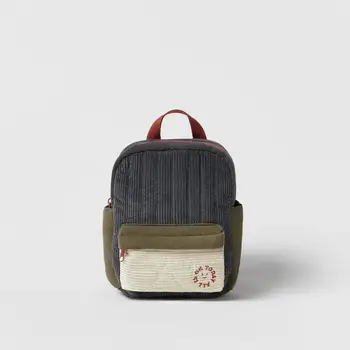 Новый вышитый детский маленький школьный рюкзак из коричневого вельвета в стиле ретро для мужчин и женщин