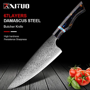 Нож для разделки мяса шеф-повара, 8 Дюймов, Дамаск, Япония, VG-10, профессиональный высокоуглеродистый, суперострый кухонный нож для приготовления пищи из нержавеющей стали