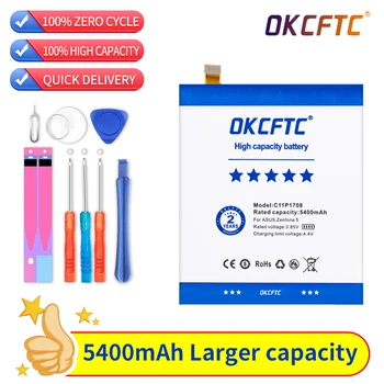 Оригинальный Аккумулятор OKCFTC Высокой Емкости C11P1708 Для телефона Asus ZenFone 5 ZE620KL 5400 мАч + Бесплатные Инструменты