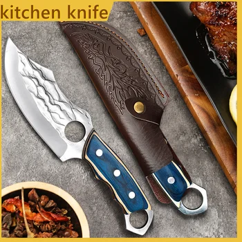 Охотничий Походный Нож, Профессиональный Обвалочный Нож для Выживания в Походе, Острый военный Нож, Кованый Кухонный Нож