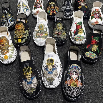 Повседневная обувь В Китайском стиле, Новая Модная Тканевая обувь в стиле Старого Пекина С Вышивкой в виде Цветка, Мужские Мокасины Для Светского Человека-Gommino, Студенческая обувь