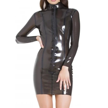 Прозрачное Черное Сексуальное Платье из латекса, Длинное Платье без рукавов с застежками-молниями спереди для женщин