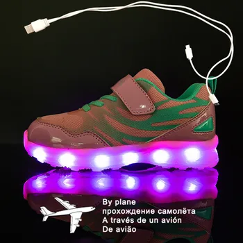 Размер 25-36 Детская светодиодная USB-подзарядка, Светящаяся обувь, Детская обувь с крючком и петлей, Детские светящиеся кроссовки, Детская светодиодная светящаяся обувь