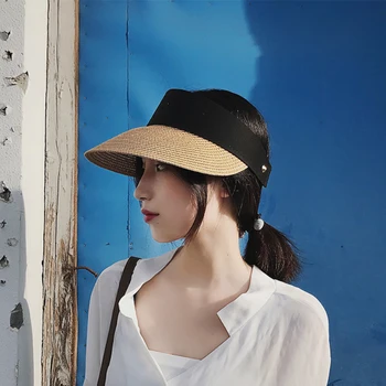 Регулируемые Женские солнцезащитные шляпы с защитой от ультрафиолета, женские уличные кепки с козырьком, соломенный пустой цилиндр ручной работы, пляжная кепка, повседневная летняя шляпа с козырьком