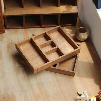 Ретро-деревянный ящик для хранения офисного стола Zakka с пятью сетками, Косметичка, Маленькая деревянная коробка, новый продукт