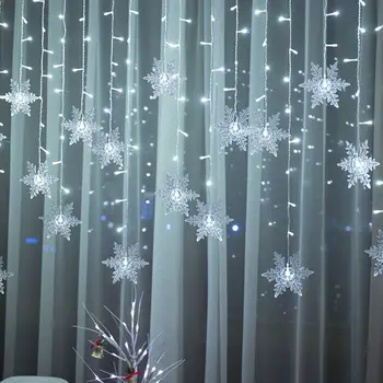 Рождественские Светодиодные Гирлянды в виде Снежинок, Занавески, водонепроницаемые праздничные гирлянды, можно подключить к волне, сказочные огни, Декор Navidad