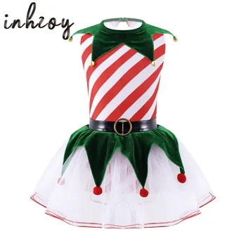 Рождественское платье Эльфа для маленьких девочек, Детский Карнавальный фестиваль в Полоску, Косплей Санта-Клауса, Балетное Трико, Платье-пачка, Праздничные костюмы