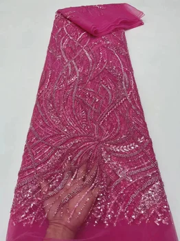 Роскошная Африканская Сетчатая Кружевная ткань 2023, Элегантная Вышивка Бисером, Блестки, Французское Тюлевое Кружево для Свадебного платья FJ62R-1