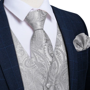 Роскошный Серый жилет с узором Пейсли, мужской галстук, Квадратные запонки в кармане, модный приталенный комплект chaleco hombre для свадебного бизнеса оптом