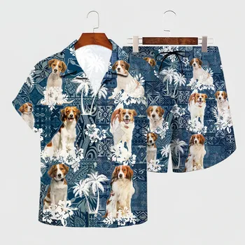 Рубашка Летний Гавайский комплект Kooikerhondje, Гавайская рубашка с 3D принтом + Пляжные шорты, Мужская и женская одежда с забавной собачкой