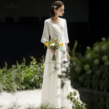 Свадебное платье, Свадебные платья с V-образным вырезом, Длина до пола, Атласные Свадебные платья для женщин, свадебное платье