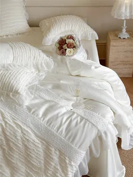 Свежий Чистый белый комплект из четырех предметов Tencel, Сказочное ощущение прохлады, Одеяло с вышивкой из ледяного Шелка, постельное белье