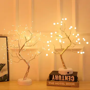 Светодиодный ночник в форме дерева, ночник в виде дерева, настольная лампа USB, украшение для вечеринки, фестиваля, Медный провод, красочная база, портативный
