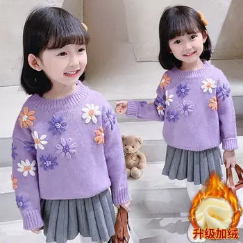 Свитер для девочек Осень-зима 2022, Новый детский утолщенный свитер, термосвитер, Осенний супертолстый свитер в стиле принцессы