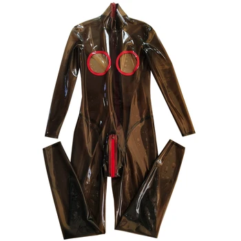 Сексуальный Прозрачный Черный женский латексный комбинезон, резиновый фетиш-комбинезон с открытой грудью, Боди ручной работы, костюмы RLC363